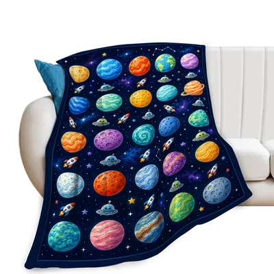 Colorful Planets and Rockets Blanket for Space Lovers