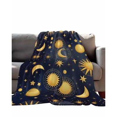 Gold Sun Moon and Stars Blanket: Celestial Art for Night Sky Lovers