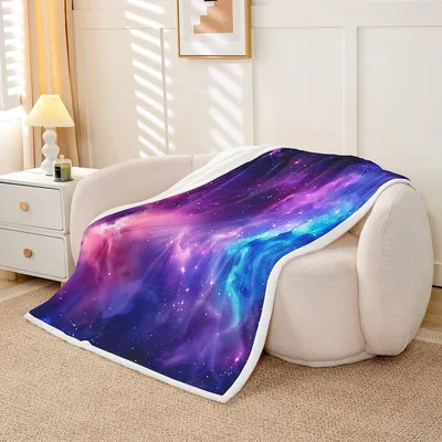 Purple Galaxy Nebula Blanket: Cosmic Fleece and Sherpa Throw