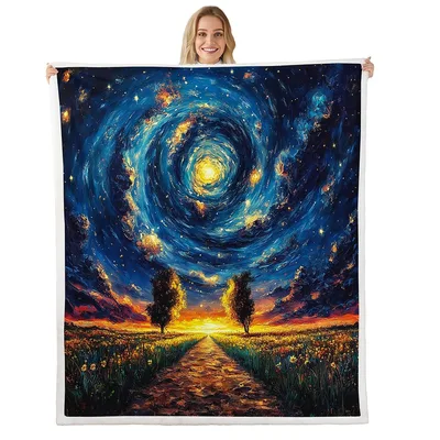 Starry Night Swirl Landscape Blanket Cosmic Path to the Stars