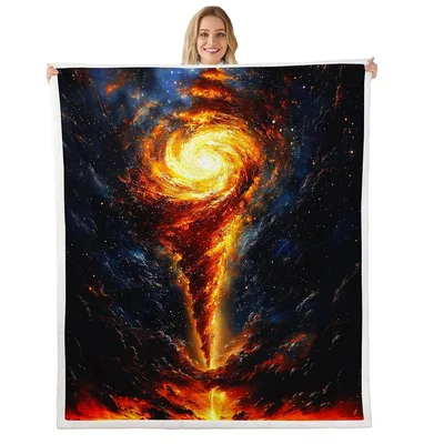 Golden Nebula Galaxy Swirl Blanket: Fiery Cosmic Art for Space Lovers