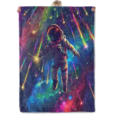 Astronaut Among Cosmic Galaxy Blanket: Floating Through Neon Stars