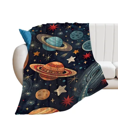 Planets and Stars Space Blanket: Retro Celestial Design for Kids