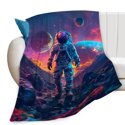 Astronaut Exploring Alien Planet Blanket: Cosmic Adventure Design