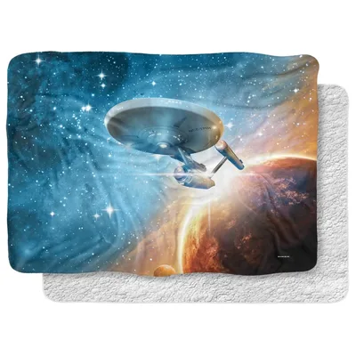 Starship Over Glowing Nebula Blanket: Space Adventure Design