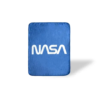 Bold White Logo Blanket: Classic NASA Design on Blue