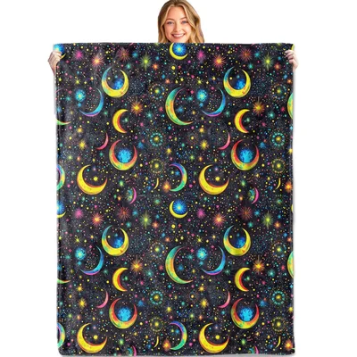 Crescent Moons and Stars Pattern Blanket for Cosmic Lovers