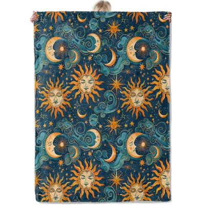 Celestial Suns and Moons Blanket: Mystical Sky Pattern