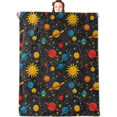 Colorful Planets and Galaxy Blanket: A Retro Space Throw for Dreamers