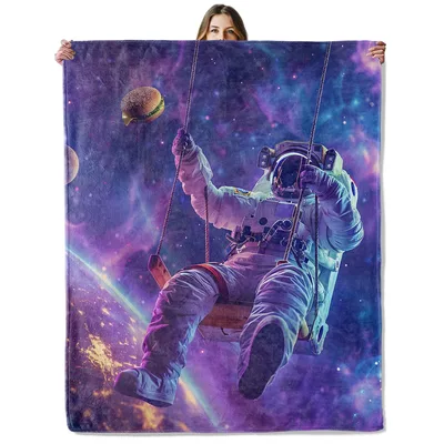 Astronaut Swinging Among Stars Blanket: Cosmic Swing Scene