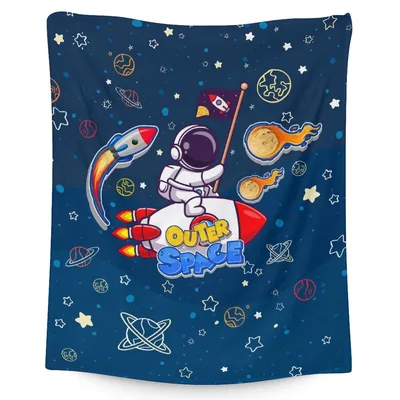 Astronaut Riding Rocket Blanket No. 2: Cosmic Adventure Print