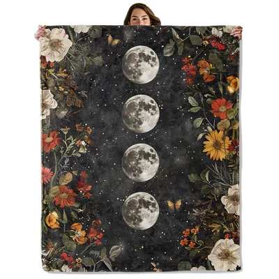 Moon Phases Floral Celestial Blanket: A Vintage Sky and Garden Design