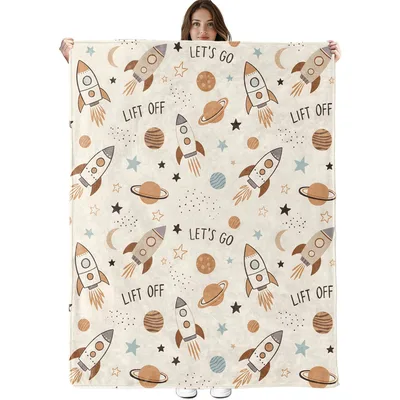 Rocket Ship Planets Lift Blanket features retro rockets