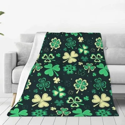 Shamrock St Patricks Pattern Blanket: Green Clover Throw for Holiday