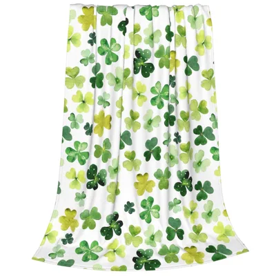 Shamrock St Patricks Day Blanket Watercolor Clover Cozy Throw