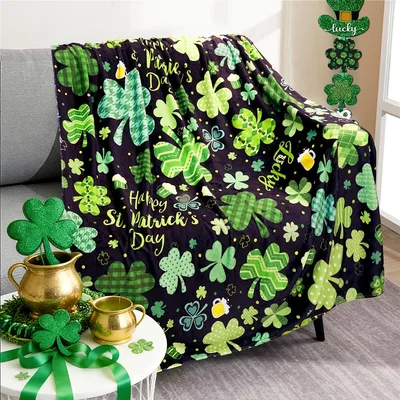 Happy St Patricks Day Blanket: Lucky Shamrock Print for Holiday Cozy