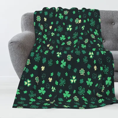 Midnight Lucky Clover Shamrocks Blanket for St. Patrick's Day