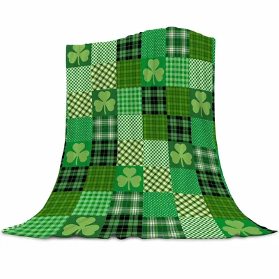 Shamrock Patchwork Plaid Blanket featuring a green quilt design