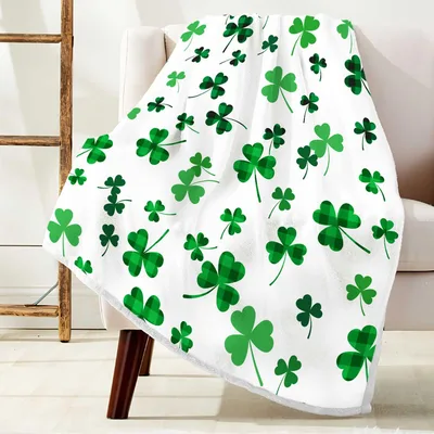 Green Shamrock Clover Leaves Blanket featuring a mix of solid green