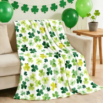 Watercolor Shamrock Pattern Blanket