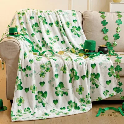 Shamrock and Heart Pattern Blanket featuring watercolor shamrocks