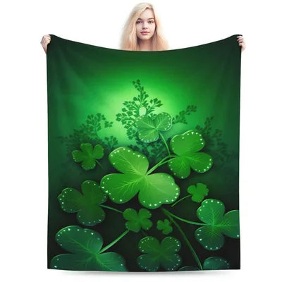 Emerald Shamrock Meadow Blanket: Green Clover Leaves Design