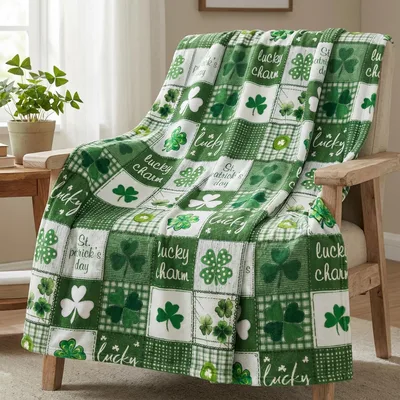 St. Patrick's Day Lucky Blanket Shamrock Patchwork Design