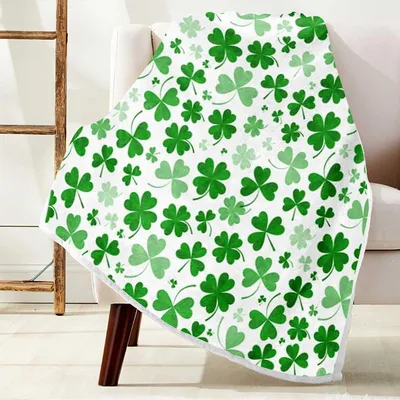 White Background Watercolor Shamrock Blanket