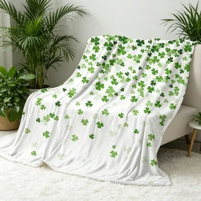 White Background Scattered Shamrocks Blanket