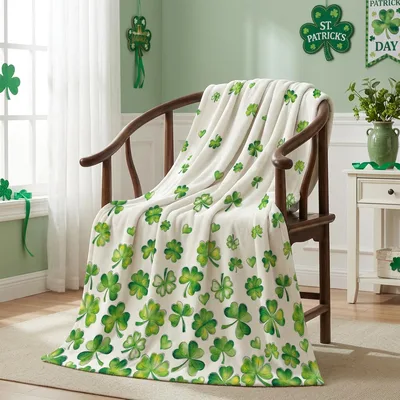 Shamrock St Patrick's Day Blanket featuring a watercolor shamrock