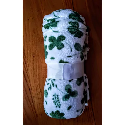 Snowy White Shamrock Clover Blanket for St. Patrick's Day