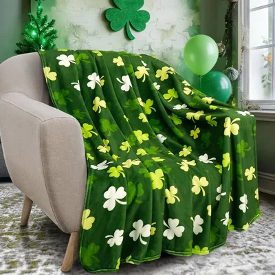Shamrock Pattern St Patrick's Blanket featuring scattered white