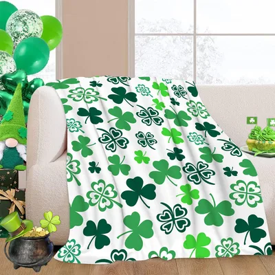 White Shamrock Clover Pattern Blanket for St. Patrick's Day