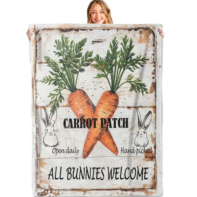 Rustic Farmhouse Blanket Carrot Patch All Bunnies Welcome Design