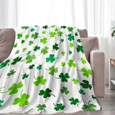 White Shamrock Clover Scatter Blanket featuring green shamrocks