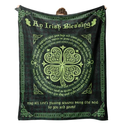 Celtic Shamrock Blessing Green Blanket: Traditional Irish Design