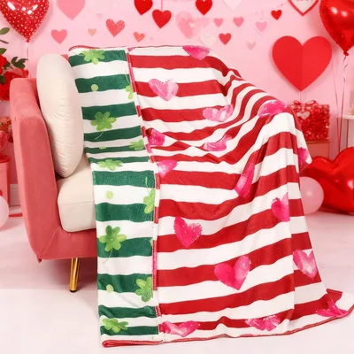Hearts Shamrocks Stripes Blanket featuring red heart