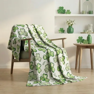 Cream Clover Plaid Shamrock Blanket: St. Patrick's Day Themed Throw