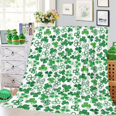 Snowy White Shamrock Dance Blanket: Clover Pattern Throw