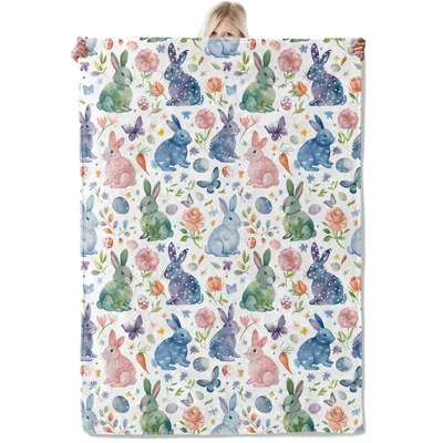 Watercolor Easter Bunnies Pattern Blanket: Soft Floral Rabbit Design