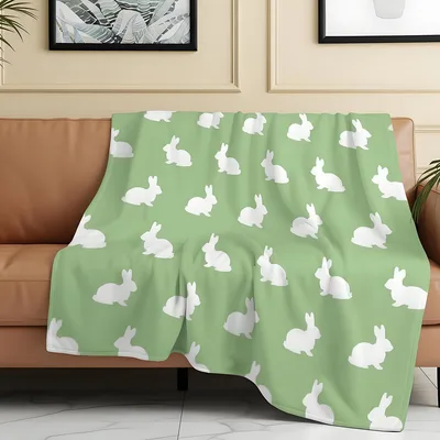 White Bunnies on Sage Blanket: Easter Bunny Pattern Throw