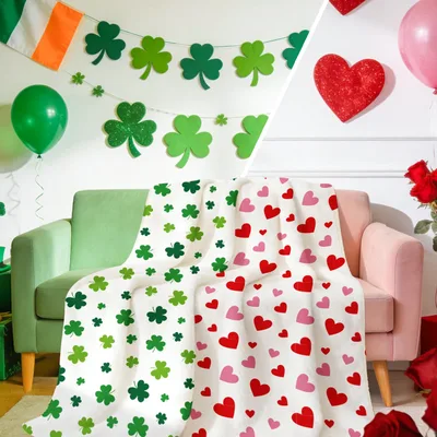 Shamrock Heart Pattern Blanket features green shamrocks