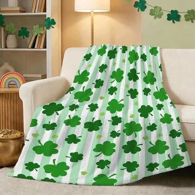 Green Shamrocks on Stripes Blanket