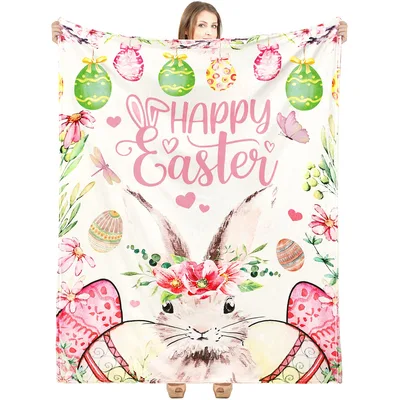 Happy Easter Bunny Blanket featuring a watercolor rabbit