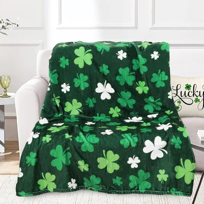 Green and White Shamrock Blanket: Cozy St. Patrick's Day Clover Throw