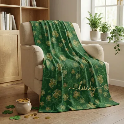 Shamrock Lucky St Patricks Blanket features a lush green