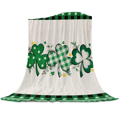 Shamrock Lucky Clover Pattern Blanket featuring three stylized clovers