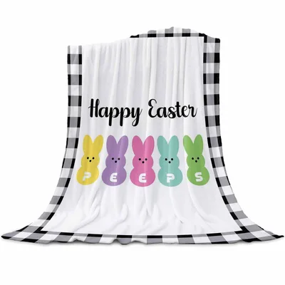 Happy Easter Bunny Peeps Blanket features five pastel