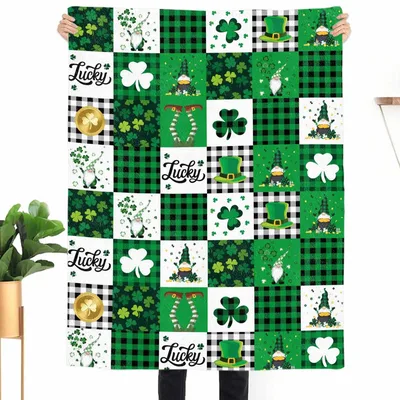 St. Patrick's Day Gnome Lucky Blanket: Patchwork Gnomes and Shamrocks