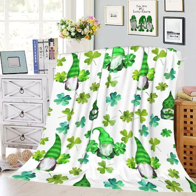 St. Patrick's Day Gnome Shamrock Blanket for Festive Home Decor